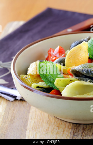 L'italiano con insalata di pasta e pomodori in una coppa in ceramica Foto Stock