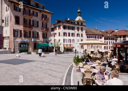 Francia, Haute Savoie, Chablais, Evian Les Bains, strada pedonale Foto Stock