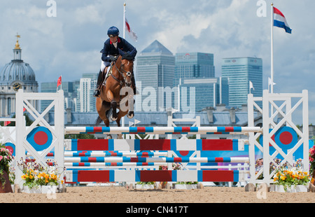 Pippa Funnel e BILLY SHANNON - Esercialde olimpiche di prova, Greenwich Park Foto Stock