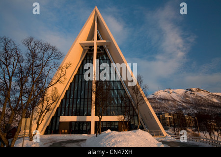 Norvegia, Troms County, Troms, Ishavskatedralen Artic Cattedrale dal achitect Jan Inge Hovig, costruito nel 1965 Foto Stock