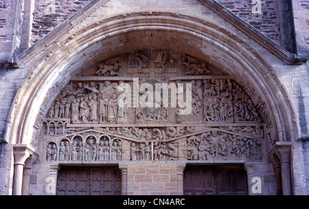 Conques, scultura medievale del Giudizio Universale Foto Stock