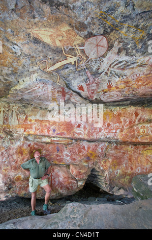 Australia, Territorio del Nord di Arnhem Land, mont Borradaile, Max Davidson Camp, aborigeni sito sacro, grande arte rock Foto Stock