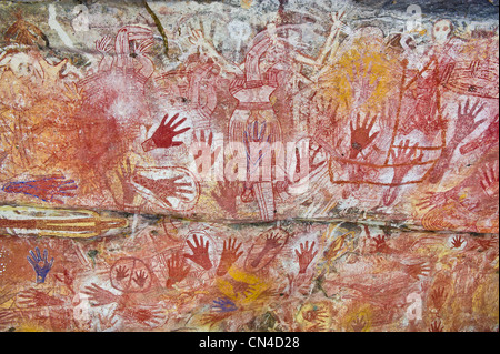 Australia, Territorio del Nord di Arnhem Land, mont Borradaile, Max Davidson Camp, aborigeni sito sacro, grande arte rock Foto Stock