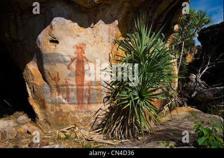 Australia, Territorio del Nord di Arnhem Land, mont Borradaile, Max Davidson Camp, aborigeni sito sacro, arte Maggiore area di roccia Foto Stock