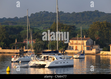 Francia, Var, Iles d'Hyeres, il Parc National de Port Cros (Parco Nazionale di Port Cros), Ile de Porquerolles, il porto di la Foto Stock