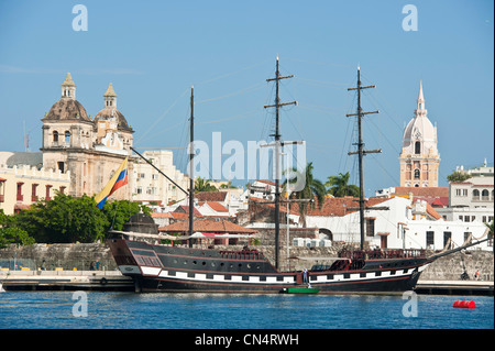 La Colombia, Dipartimento di Bolivar, Cartagena, elencati come patrimonio mondiale dall' UNESCO, il quartiere storico della città vecchia, il porto e il Foto Stock