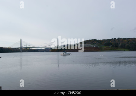 Fort Knox sulle rive del fiume Penobscot, accanto al Penobscot Narrows Bridge, prospettiva, Maine. Foto Stock