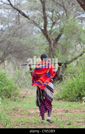 Tanzania, Regione di Arusha, paese Maasai, Longido Vulcano, escursioni con la guida Maasai Salonga Foto Stock