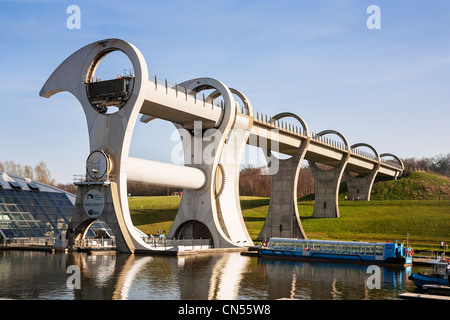 Il Falkirk Wheel boat lift su Union Canal, Falkirk, Scozia. Foto Stock