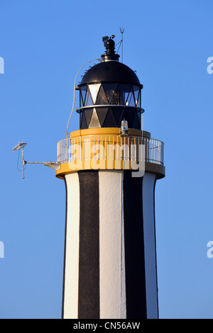 Il punto di inizio faro al tramonto, Sanday, Orkney Foto Stock