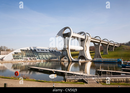 Il Falkirk Wheel boat lift su Union Canal, Falkirk, Scozia. Foto Stock