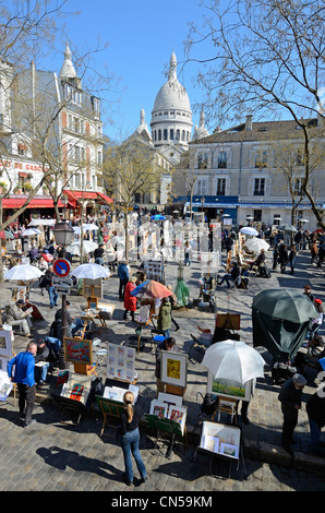 Francia, Parigi Montmartre, Place du Tertre (piazza Tertre e i suoi pittori Foto Stock