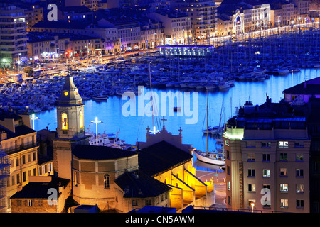 Francia, Bouches du Rhone, Marsiglia Vieux Port e il Quai de Rive Neuve, la chiesa di San Ferreol Foto Stock