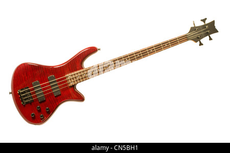 Red bass guitar isolata contro uno sfondo bianco Foto Stock