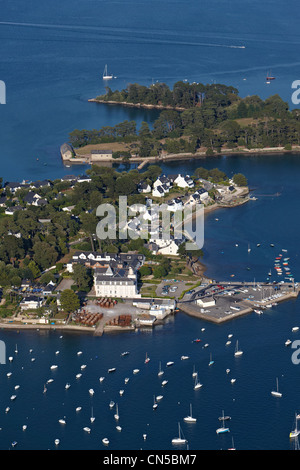 Francia, Morbihan, Golfe du Morbihan, di Larmor Baden, Porto Lagaden, Ile de Berder (vista aerea) Foto Stock