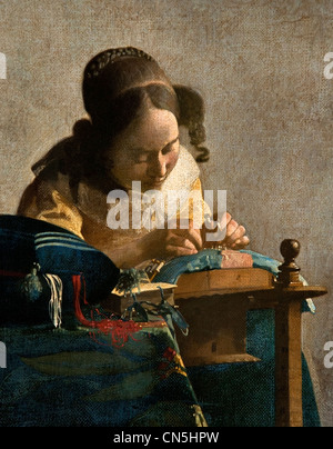 Il 1669-70 Lacemaker Johannes Vermeer o Jan Vermeer 1632 - 1675 olandese Paesi Bassi Foto Stock