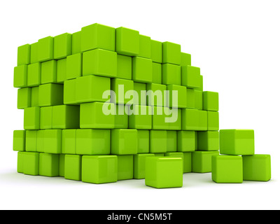 3d sfondo astratto con cubetti di verde. Immagine di rendering Foto Stock