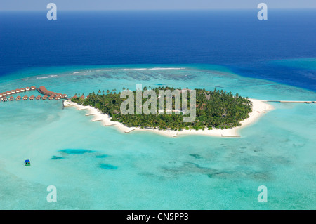 Maldive, Felidhoo Vaavu Atoll, Alimatha Isola (vista aerea) Foto Stock