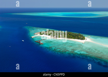 Maldive, Felidhoo Vaavu Atollo Vaavu Dhiggiri atollo di Felidhoo (vista aerea) Foto Stock