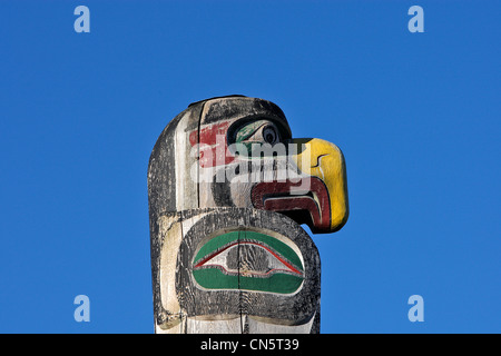 Canada, British Columbia, Vancouver Island, isola di cormorani, Alert Bay, territorio Nimkish, Kwakwaka'wakw tribù indiana, Totem Foto Stock