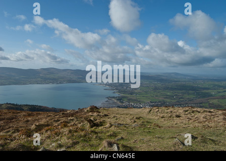 Vista da Slieve Martin affacciato Carlingford Lough, Irlanda del Nord. Foto Stock