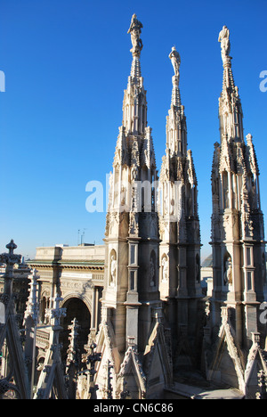 Il Duomo, la cattedrale gotica di Milano, pinnacoli dettaglio, Lombardia, Italia Foto Stock