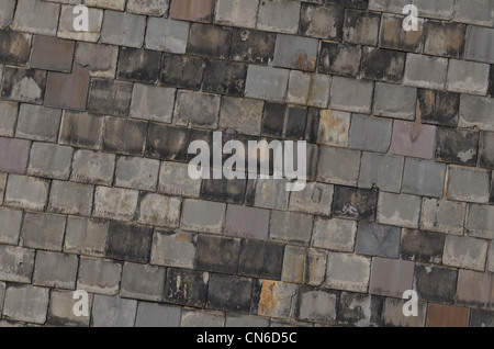 Dettaglio del tetto in ardesia sul Cornish edificio. Foto Stock