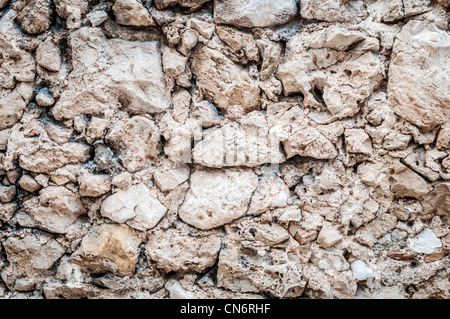 Antico muro fatto di pietre dello sfondo. Ricche di dettagli e di texture, un sacco di spazio copia. Foto Stock