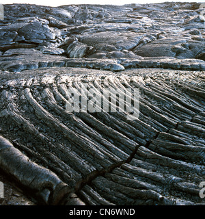 Solido flusso di lava pahoehoe increspature Hawaii Foto Stock