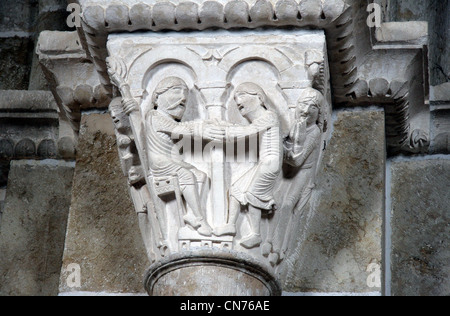 Cattedrale dettaglio in Vezelay.Abbaye Sainte-Marie-Madeleine de Vézelay.Unesco patrimonio 1979.Villaggio e comune nella Yonne in Borgogna. Foto Stock