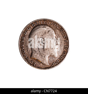 Un inglese pre uno decimale florin o due scellini moneta datata 1907 su sfondo bianco Foto Stock
