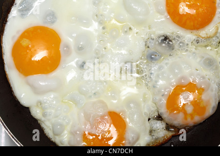 Pentola piena di le uova strapazzate in padella Foto Stock