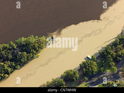 La bassa altitudine foto aerea di Murray Darling Junction, Wentworth, NSW, Australia Foto Stock