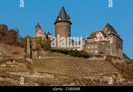Castello Stahleck sopra Bacharach nell'UNESCO elencati "Valle del Reno superiore e centrale', Renania Palatinato, Germania. Foto Stock