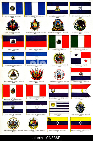 Bandiere Bandiera Guatemala Honduras Haiti Messico Panama Paraguay Perù Salvador Uruguay Venezuela Foto Stock