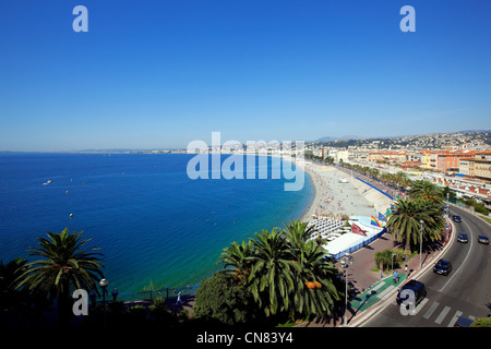 Francia, Alpes Maritimes, Nizza Promenade des Anglais e il Quai des Etats Unis come visto dalla Torre Bellanda Foto Stock