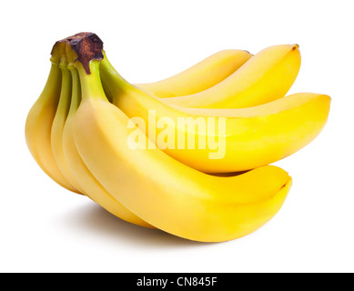 Fresche banane mature mazzetto isolati su sfondo bianco Foto Stock