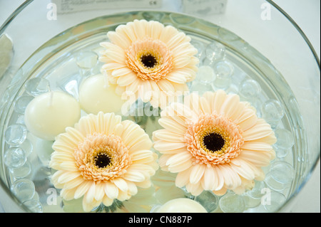 Un matrimonio decorazione della tavola galleggiante di fiori e candele Foto  stock - Alamy