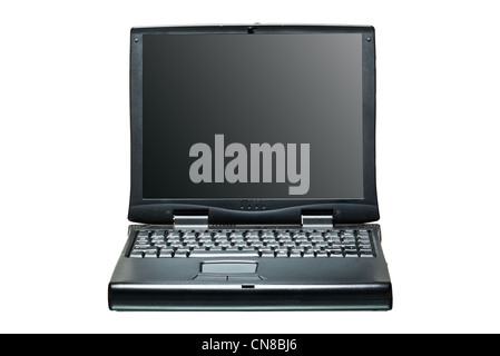 Nero computer portatile. Vista frontale. Schermo nero vista frontale. Foto Stock