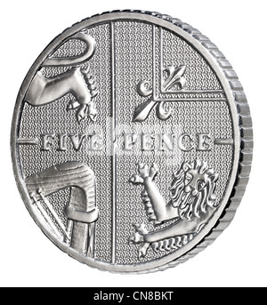 5p cinque pence coin lato su code di retromarcia Foto Stock