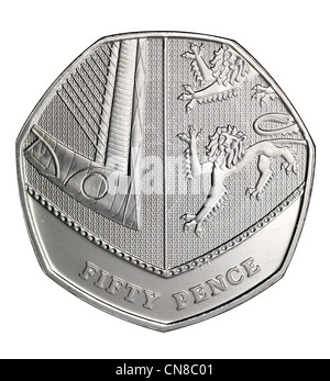 50p cinquanta pence coin overhead code di bordo in retromarcia Foto Stock