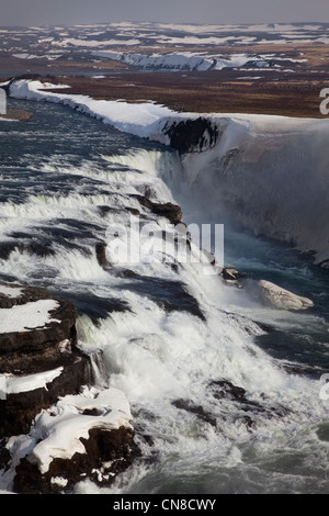 Cascate Gullfoss, cascata in profondità nel canyon di Hvítá, a sud-ovest dell'Islanda. Foto Stock