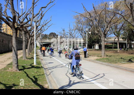 Il percorso del ciclo in Giardini Turia, Valencia Spagna Foto Stock