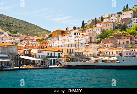 Vista del porto di Hydra Island la Grecia e l'architettura dell'isola Foto Stock