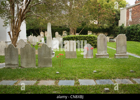 Cimitero di San Filippo la chiesa di Church Street, Charleston, Carolina del Sud, STATI UNITI D'AMERICA Foto Stock