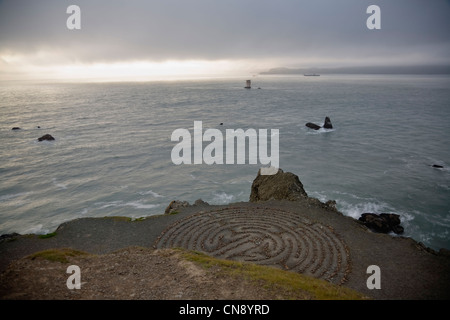 Il labirinto a Lands End durante il tramonto, Golden Gate National Recreation Area, San Francisco, California, Stati Uniti d'America Foto Stock