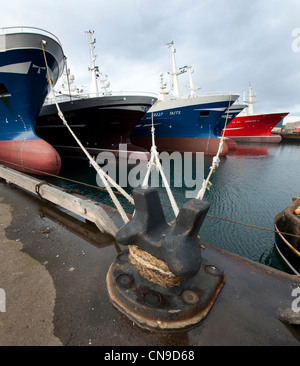 La pesca in mare profondo le navi per la pesca a strascico ormeggiata nel porto di Fraserburgh, Fraserburgh, Aberdeenshire, Scozia. Foto Stock