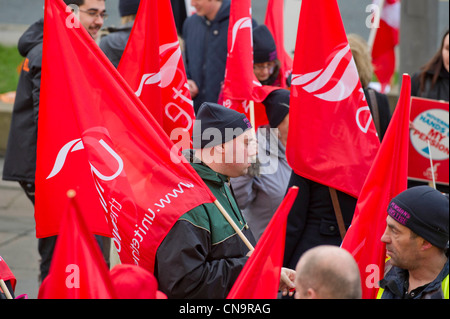 Unite picchetti durante l'N30 giorno di azione, Leeds Foto Stock