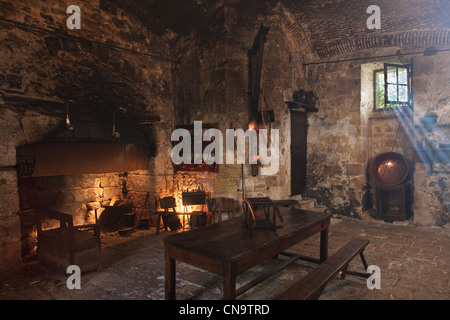 Francia, Gers, Cassaigne Cassaigne castello, la cucina del XVI secolo Foto Stock