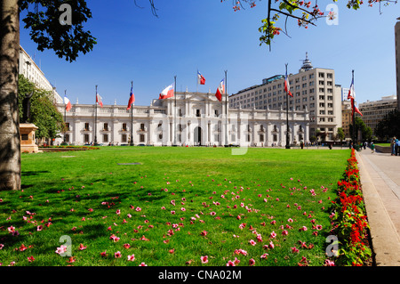 Il Cile, Santiago del Cile, il centro storico, il Palazzo della Moneda Cile la sede del governo del paese in cui Salvador Allende è Foto Stock